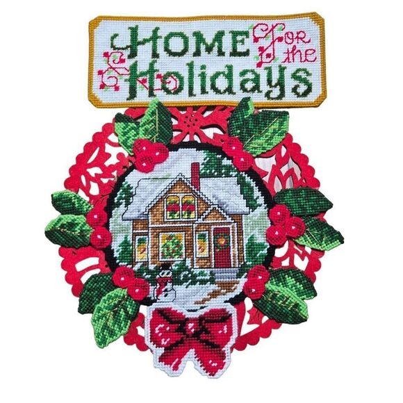 Herrschners Christmas Home For The Holidays Stamped Cross Stitch Wall Hanging - Picture 1 of 4
